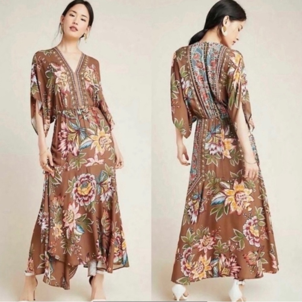 FARM Rio Floral Maxi Dress in Brown and Pink